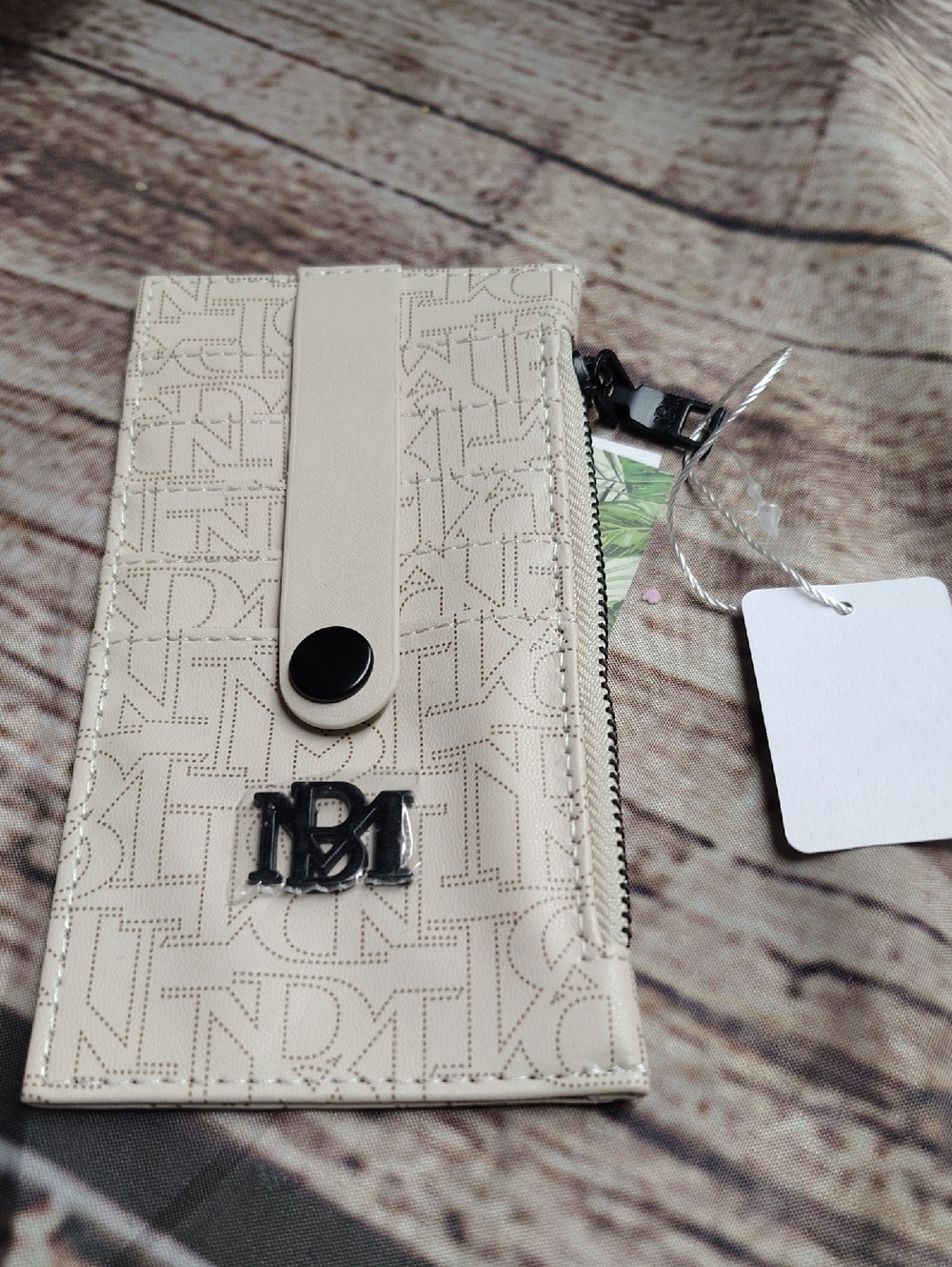 Cream Zip Wallet with Monogram Detail